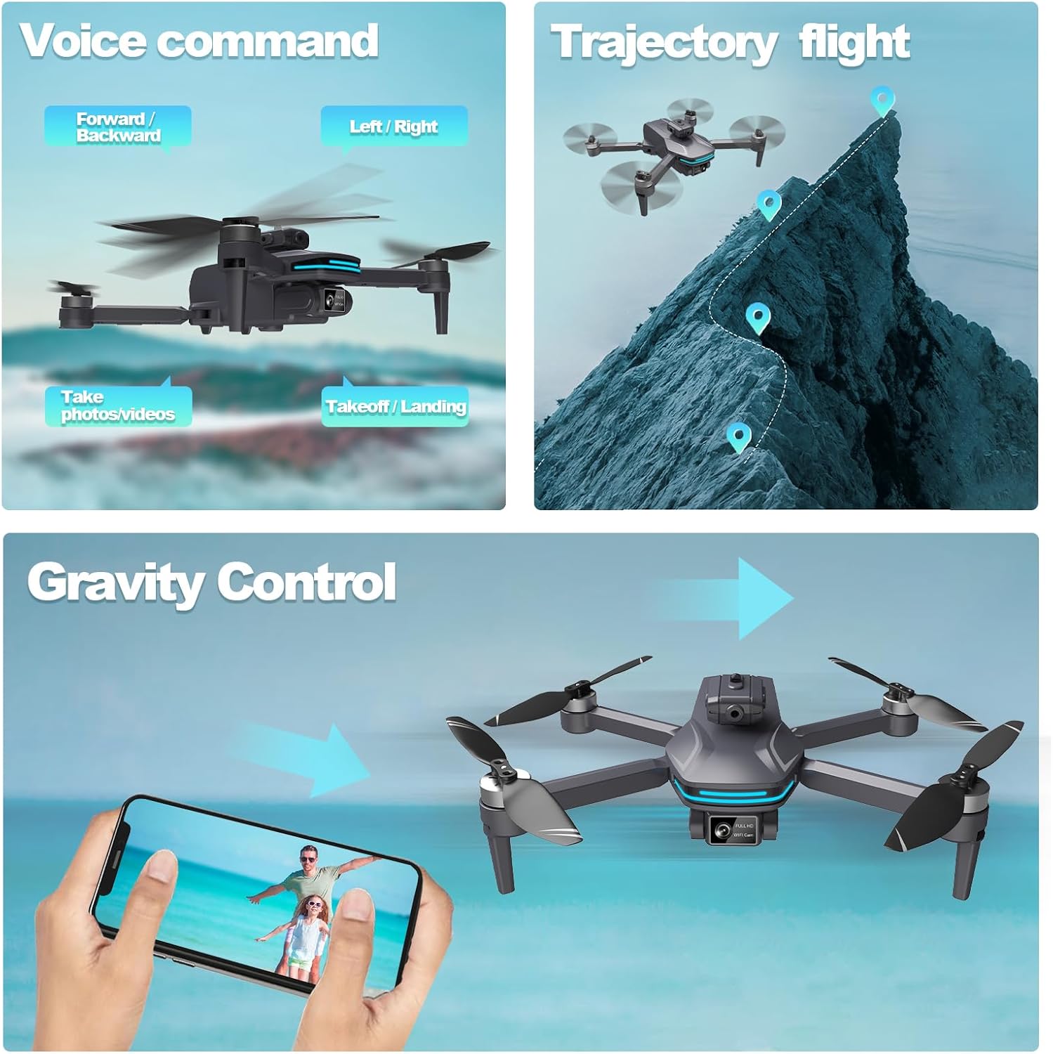 Foldable Drone with 4K Electrically Adjustable Dual Camera for Beginner, Brushless RC Quadcopter with Altitude Hold, Carring Case, Headless Mode, Obstacle Avoidance