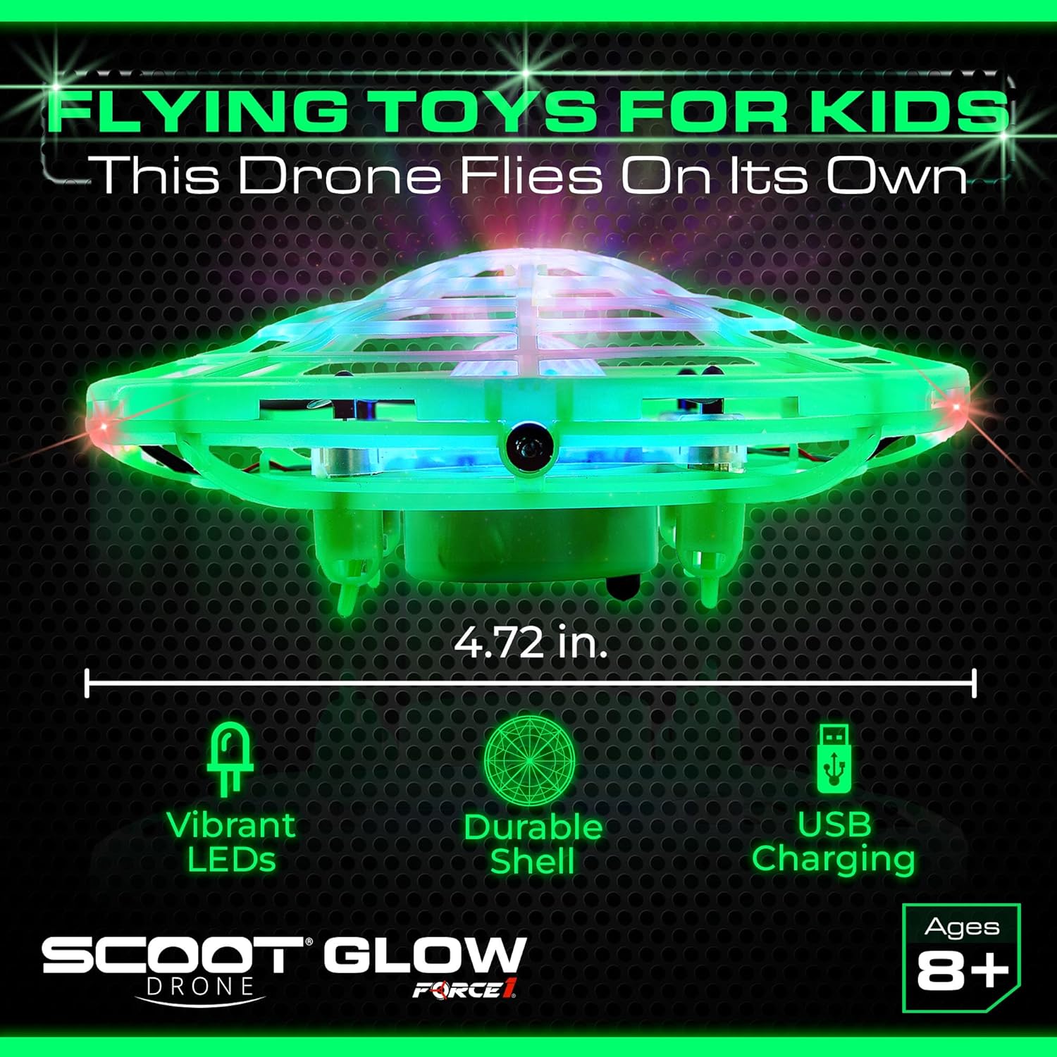 Force1 Scoot Pro Hand Operated Drone for Kids or Adults- Induction Hands Free Motion Sensors Mini Drones with Bright LED Projection, 360 Flips, Easy Indoor Small UFO Flying Orb Ball Drone Toy for Boys Girls