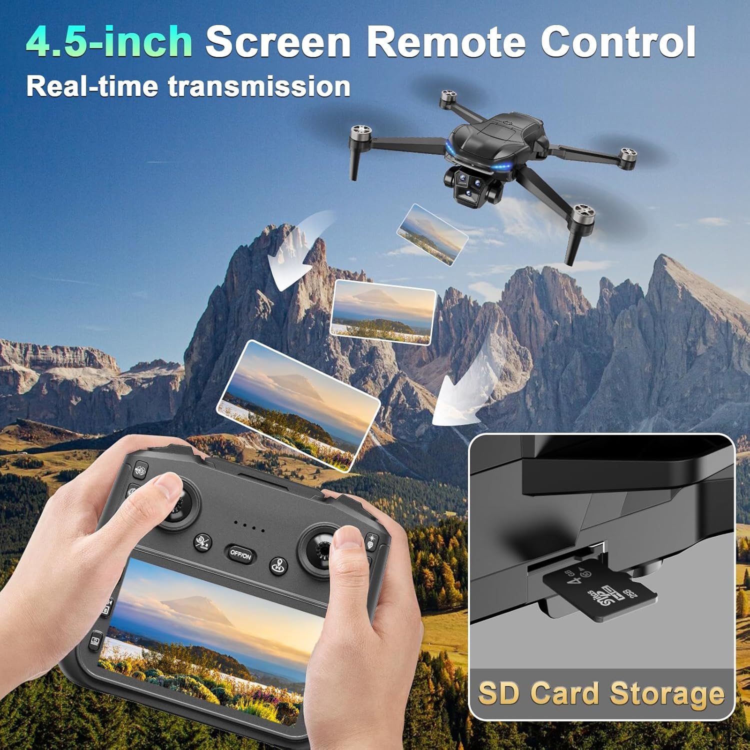 GPS Drone with 4K Camera Adults, LCD Screen Controller, SD Card, Brushless Motor, FPV Quadcopter with Long Control Range, 60 Mins Flight, Auto Return to Home, Headless Mode, Beginner Gift