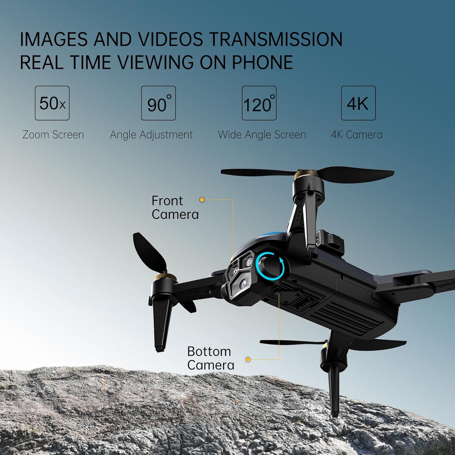 GPS Drone with 4K Dual Camera for Adults,Foldable HD Drones for KidsBeginners,3000mAh Batteries*2,Optical Flow Localization,Surrounding Flight,Smart Return Home,Dual Shot Switching, Gestures Selfie