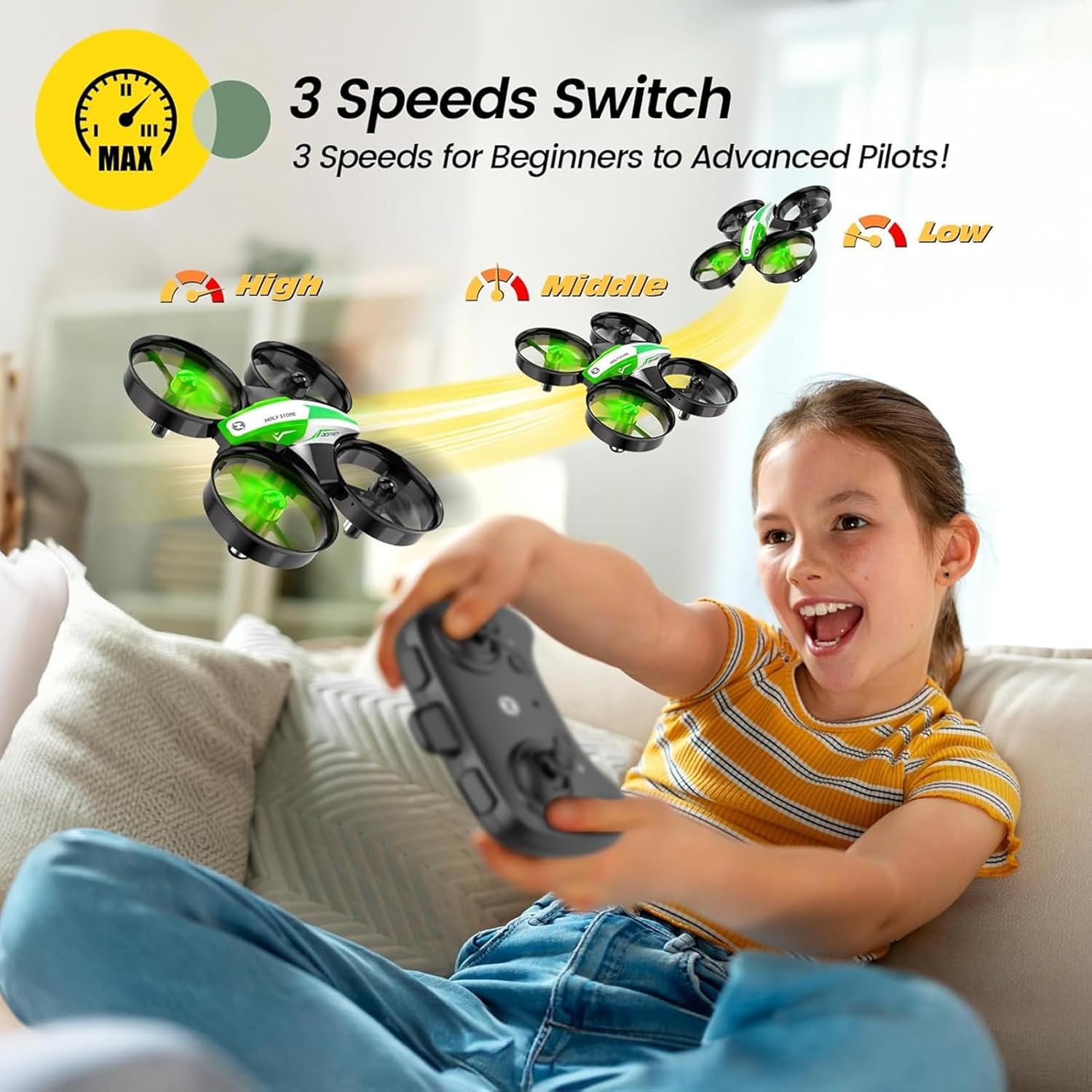 Holy Stone Mini Drone for Kids and Beginners RC Nano Quadcopter Indoor Small Helicopter Plane with Auto Hovering, 3D Flips, Headless Mode and 3 Batteries, Great Gift Toy for Boys and Girls, HS210 Blue