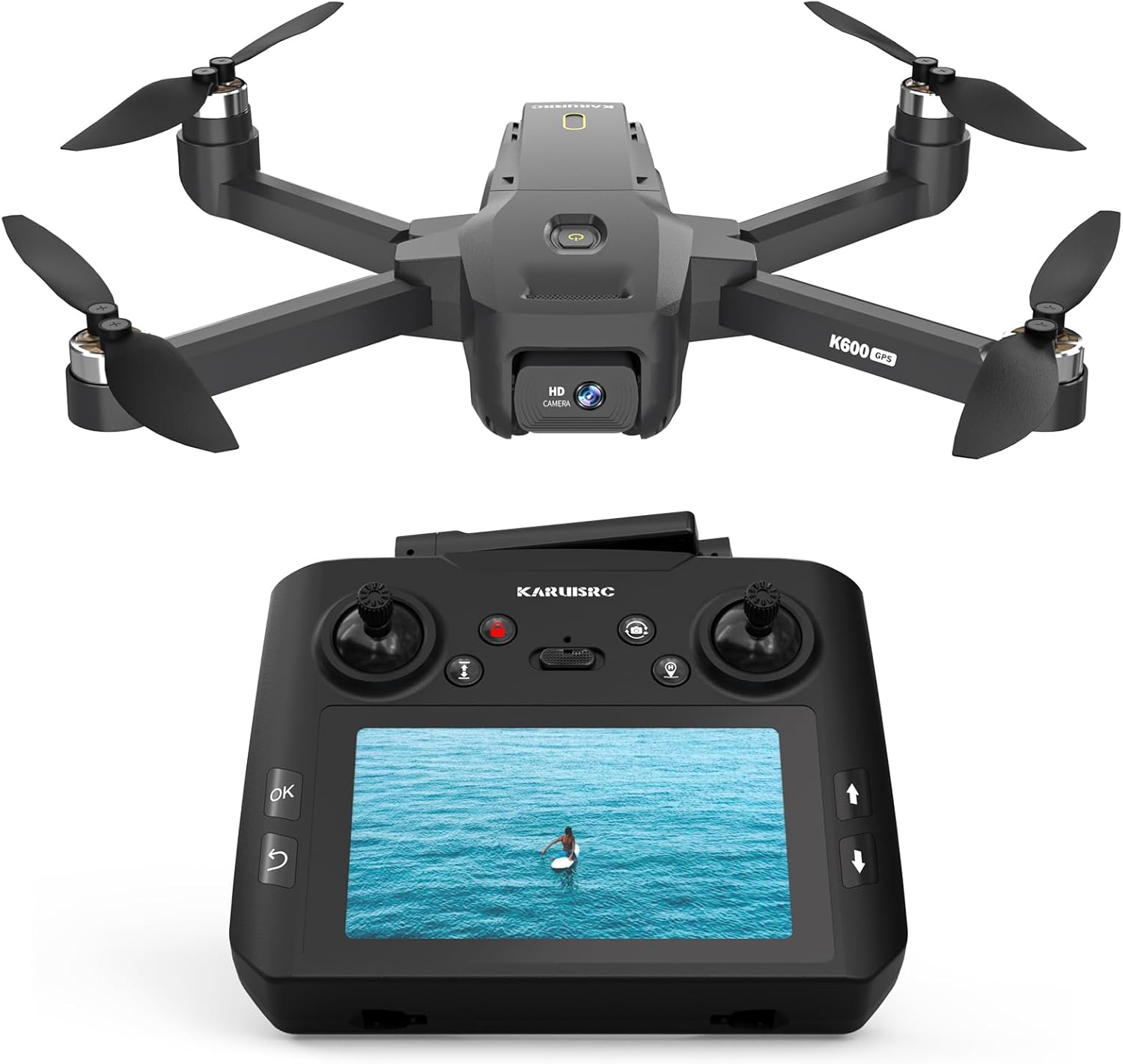 K600GPS Drone with Camera, 4.5inch LCD RC Screen, 32G SD Card, GPS Auto Return, Gesture Flight, Brushless Motor, Optical Flow, Modular Battery, 3 Speeds for Adults/Beginners