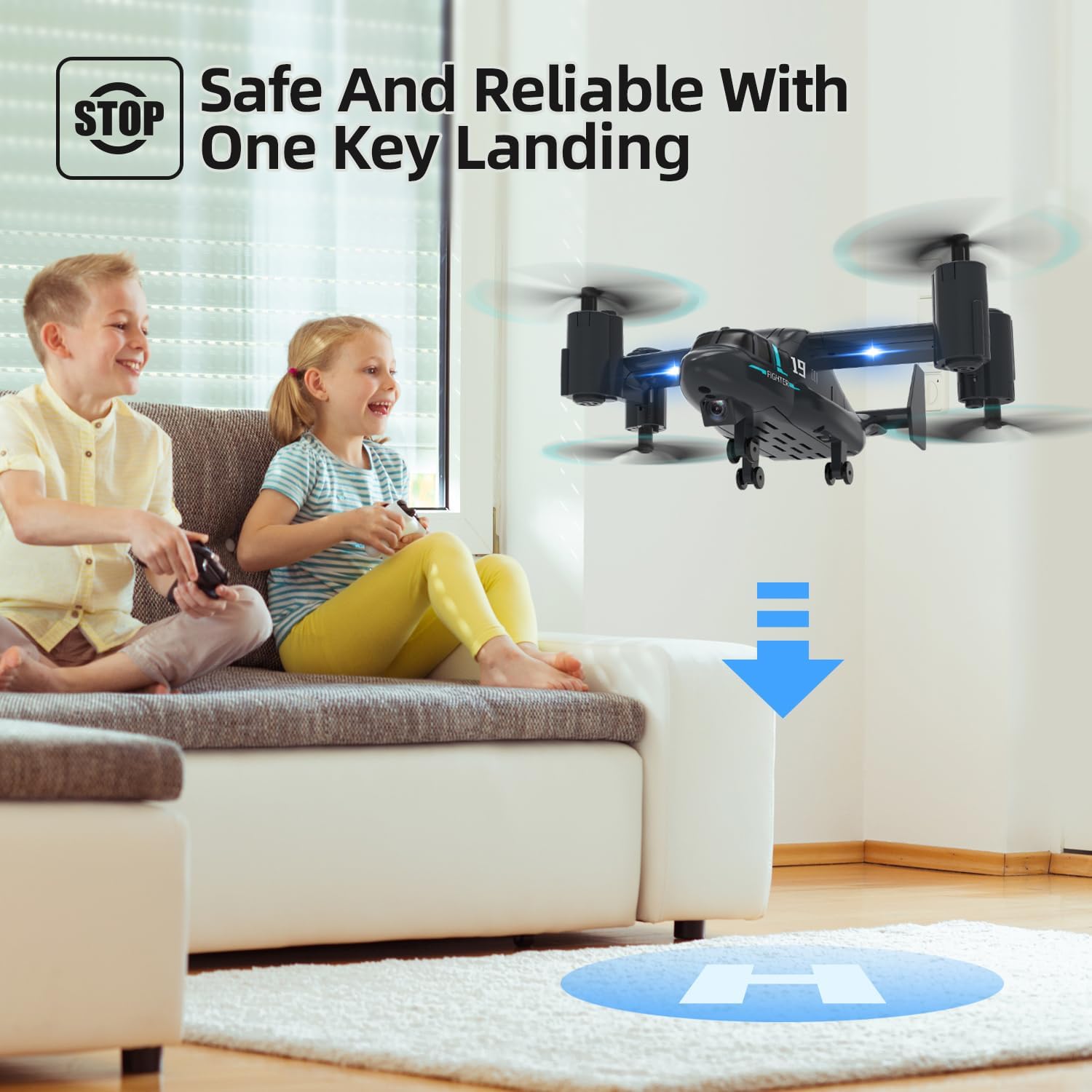 LM19-A Drone with Camera for Beginners, WiFi Live Video Remote Control Drones for Kids 8-12, Easy  Ready to Fly RC Plane, HD RC Quadcopter Gift Toy for Boys, FPV Drones for Adults, 2 Batteries