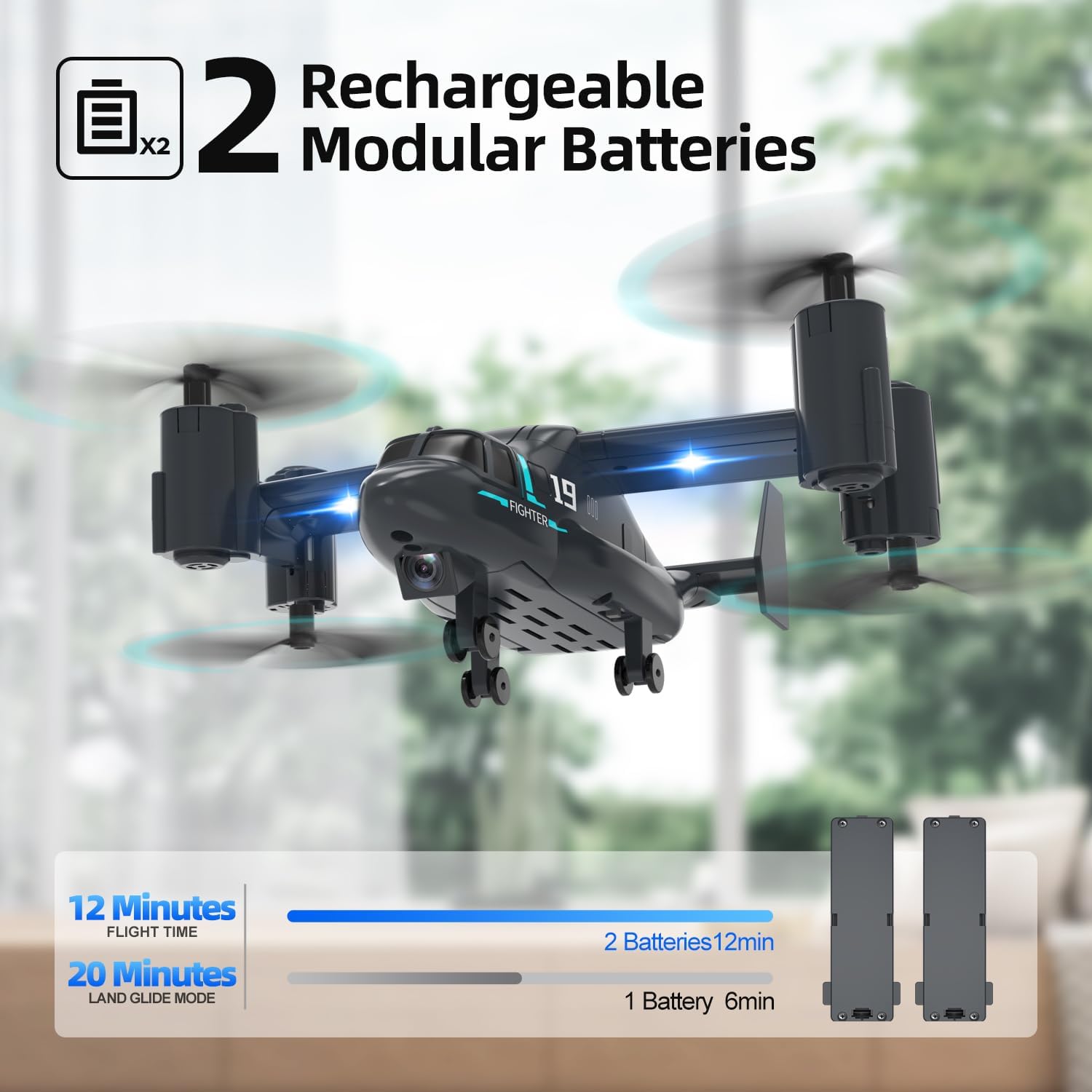 LM19-A Drone with Camera for Beginners, WiFi Live Video Remote Control Drones for Kids 8-12, Easy  Ready to Fly RC Plane, HD RC Quadcopter Gift Toy for Boys, FPV Drones for Adults, 2 Batteries