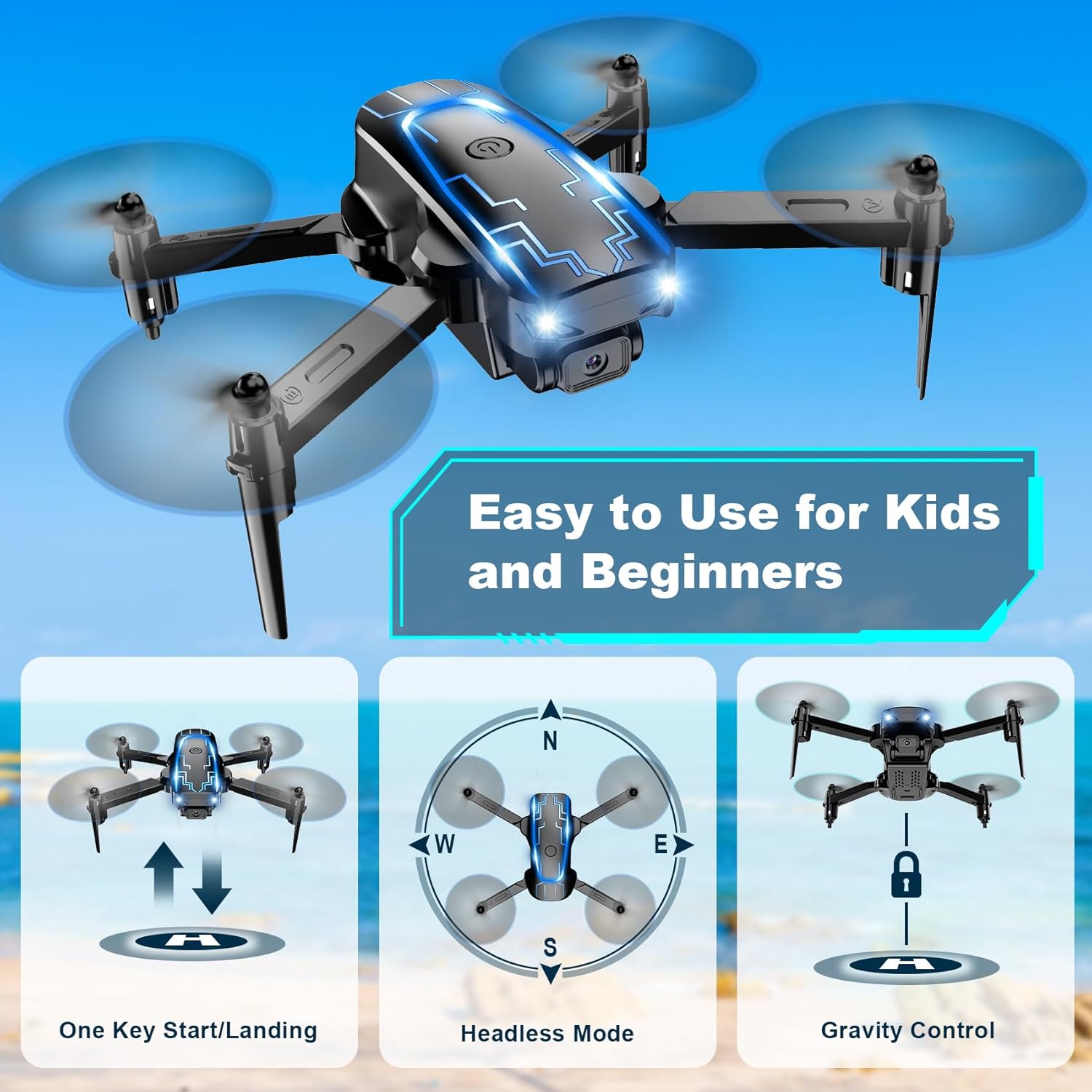Mini Drone with Camera, Drones for Kids Adults, Boys Gifts, 1080P HD Foldable Drone with Gravity Control, Gestures Selfie, Altitude Hold, One Key Start, 3D Flips, 2 Batteries, Toy for Boys Girls