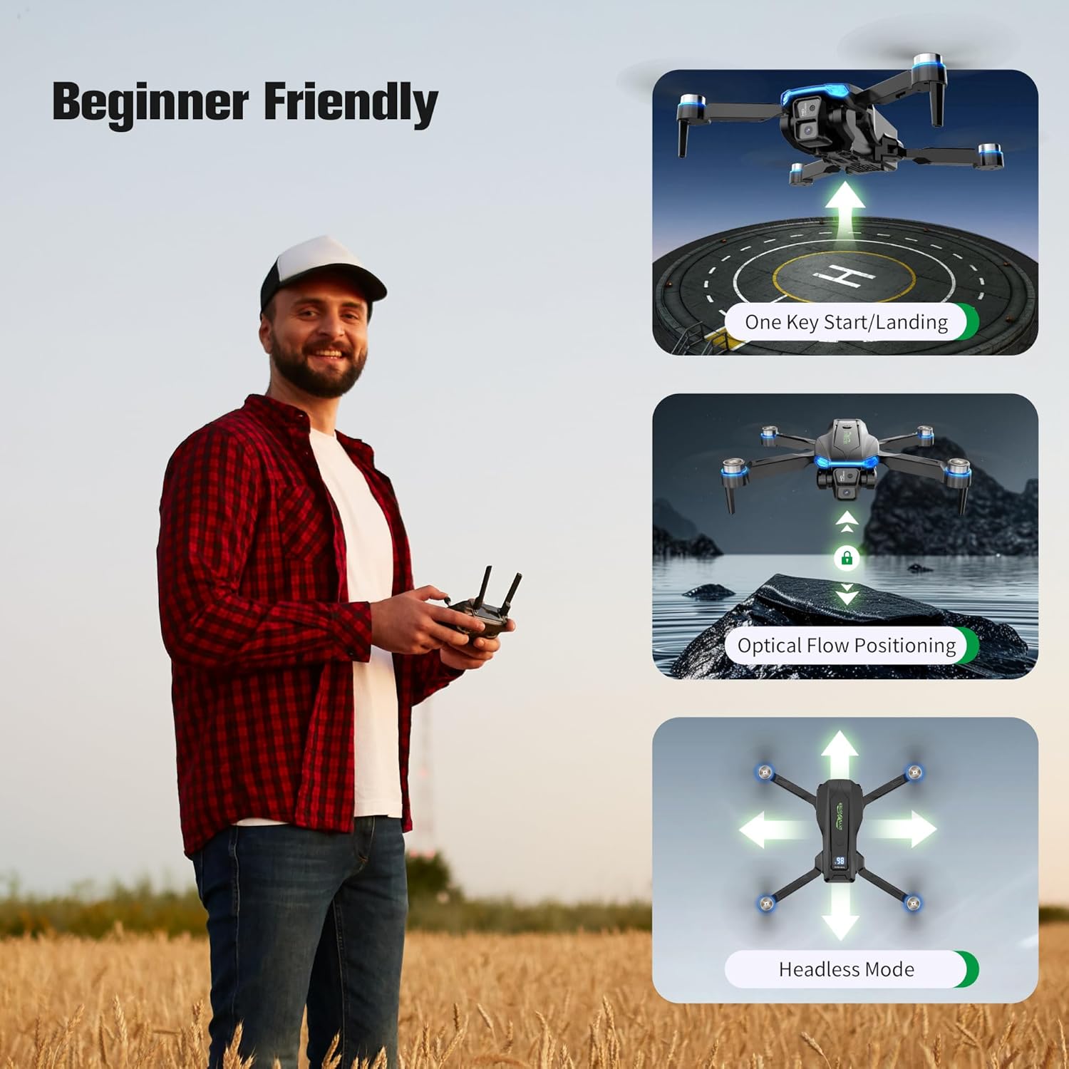 RC Drone,Drones With Camera For Adults 1080P HD Camera,3PC Batteries, Brushless Motor,FPV Foldable RC Quadcopter, Real-Time Battery Display,for Childers toys With Gift Box