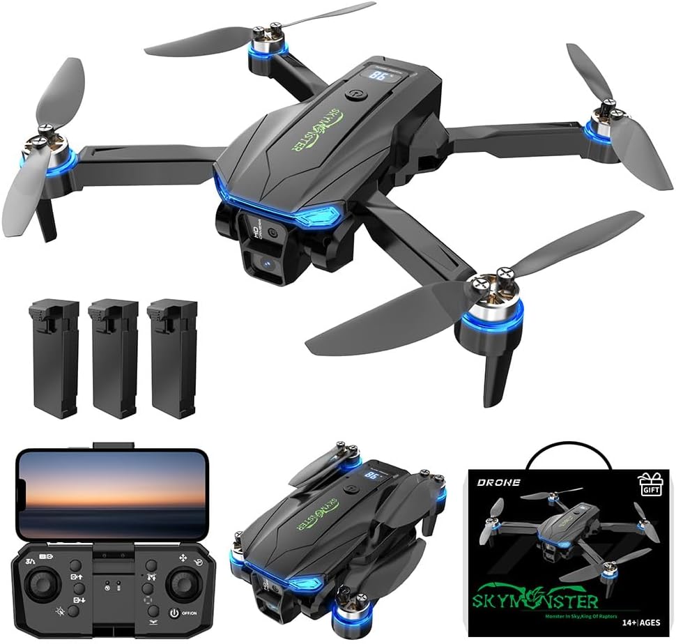 RC Drone,Drones With Camera For Adults 1080P HD Camera,3PC Batteries, Brushless Motor,FPV Foldable RC Quadcopter, Real-Time Battery Display,for Childers toys With Gift Box