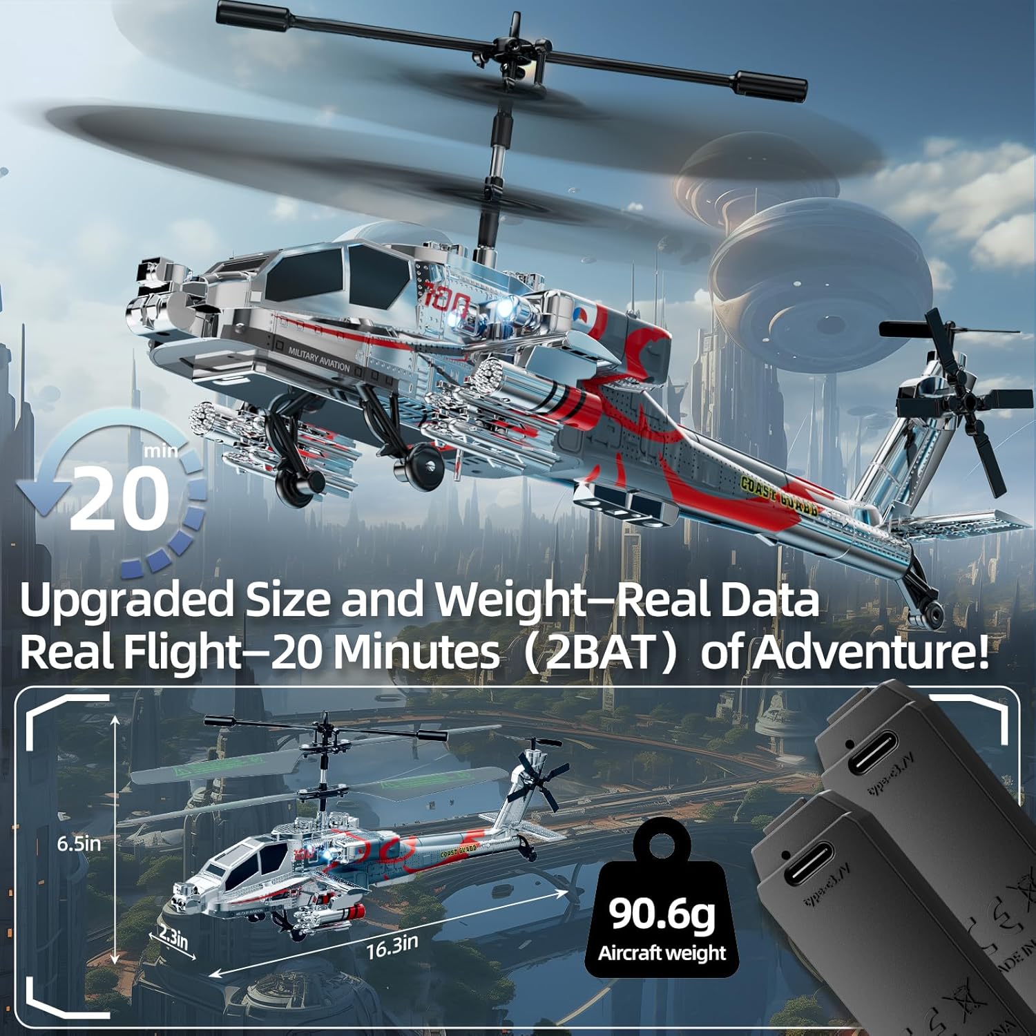 Remote Control Military Flying Helicopter Toy, 2.4GHz, 3.5 Channels Helicopter with Gyro  LED Light, Altitude Hold, RC Helicopters for Kids Adults Beginner (Green)