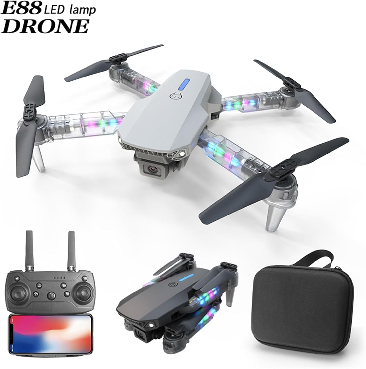 Sales Today Clearance Only, Drones with Camera for Adults 1080P, WiFi FPV Drone, Mini Drones with Transparent LED Folded Arms, 3 Flight Modes, Altitude Hold, Headless Mode, Trajectory Flight