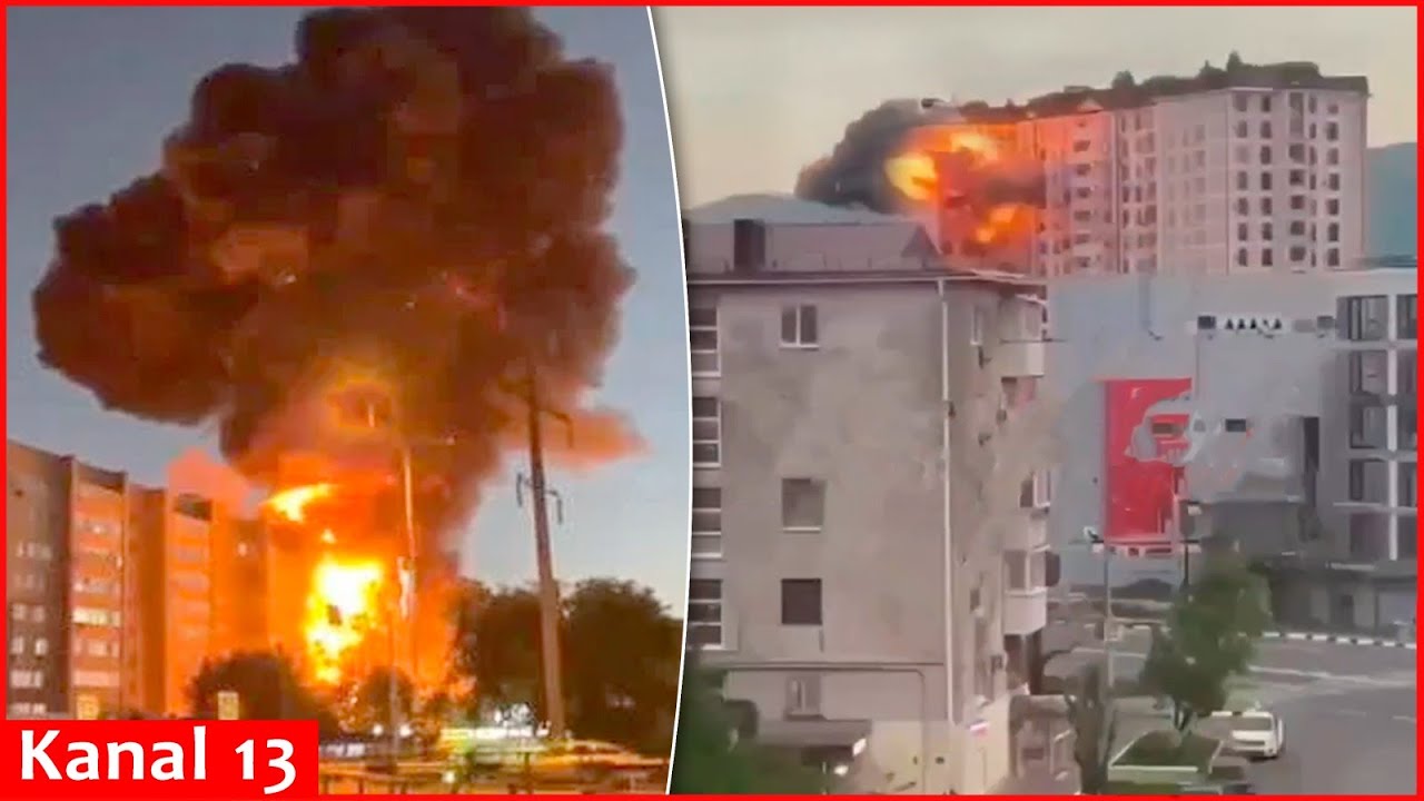 The moment a Ukrainian drone hit a high-rise residential building in the Krasnodar region of Russia