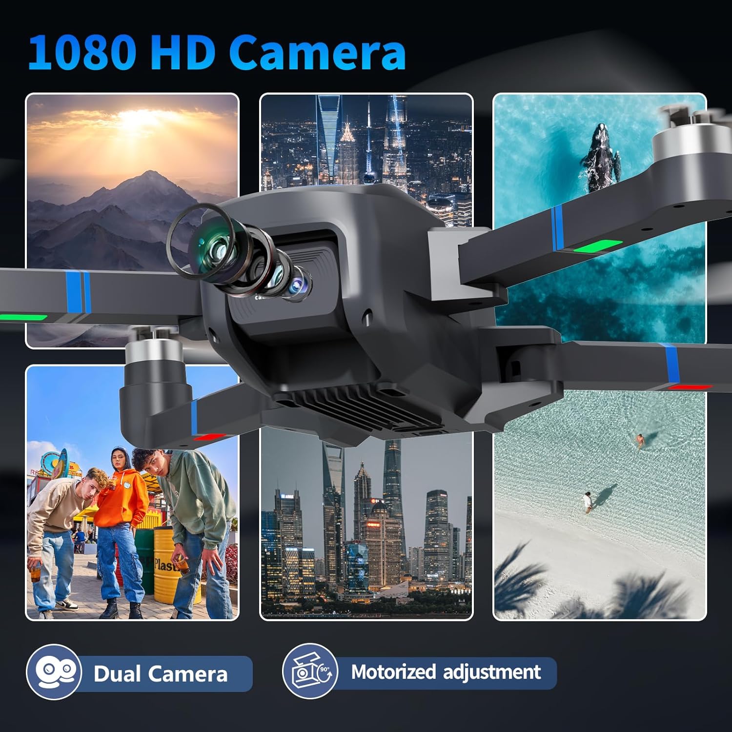 TL16 Brushless Motor Drone with 1080P Camera, FPV Drone for Adults, Optical Flow Positioning Headless Mode 90° Motorised Adjustable Lens, Foldable RC Quadcopter for Beginners, Blue