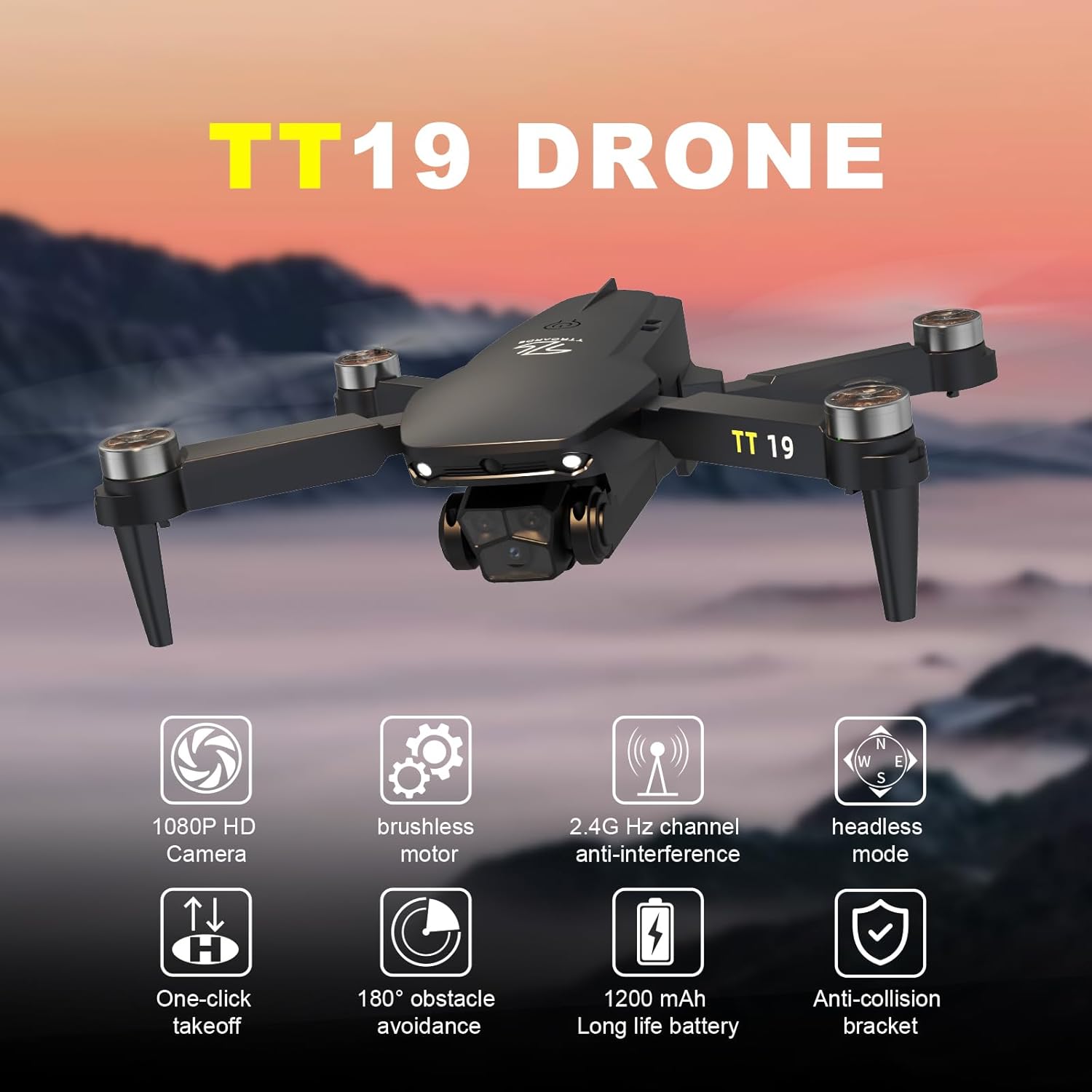 TT19 Foldable 4K Drone with Camera for Adults, 270° Obstacle Avoidance, Brushless Motor Drones RC Quadcopter with Optical Flow Positioning, Level 3 Wind Resistance, Altitude Hold (Orange)