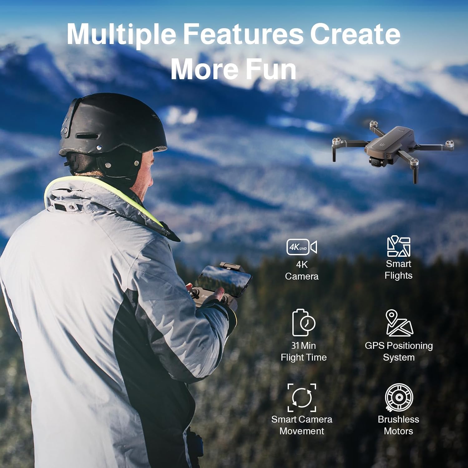 UranHub G30 Drones with Camera for Adults 4k, GPS FPV Drones for Beginners with 31-Min Long Flight, Brushless Motor/Auto Return/Intelligent Flight, Cool Toys Gift for Men Boys(Under 249G)