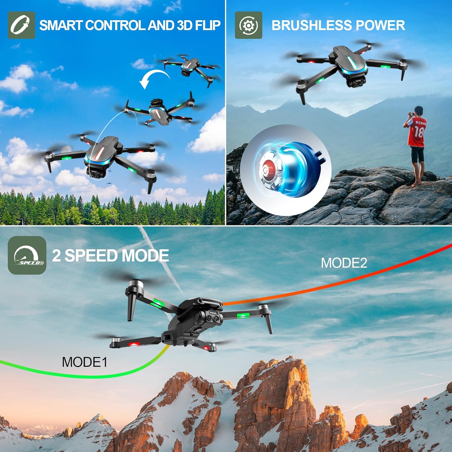 2025 Made RG100PRO Motor Foldable Drones with 4k HD Dual Camera for Adults/Beginners,RC Quadcopter 2.4G WiFi FPV Live Video,One Key Take Off