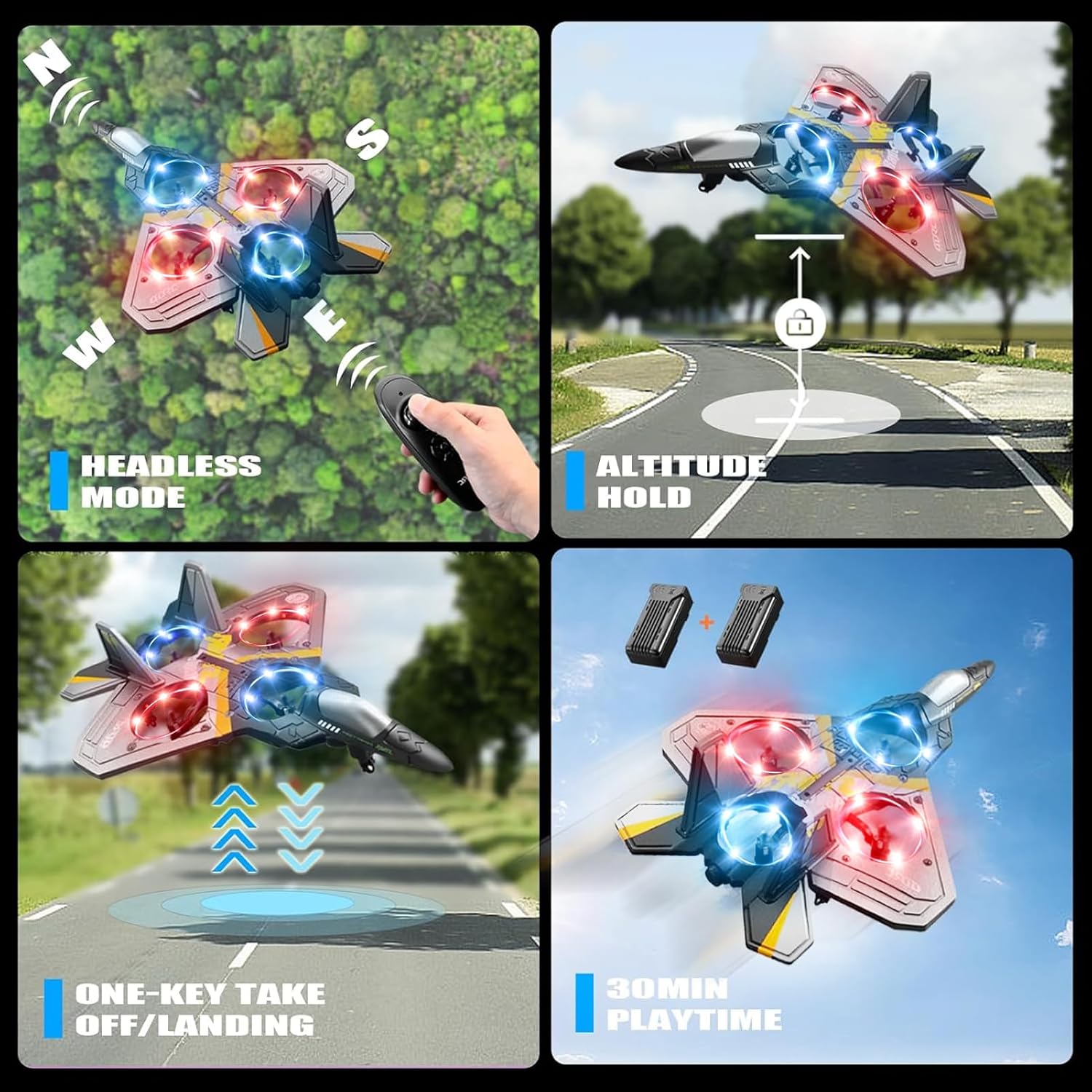 4DRC V31 RC Plane with Camera, Foam Remote Control Airplanes Drones for Kids Adults 8-12 12-16, RC Airplane Fighter Jet with Light, 360° Flip Fighter Jet Toy, Gravity Sensing, Stunt Roll, Airplane Toy