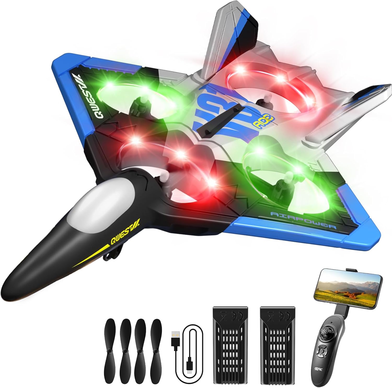 4DRC V31 RC Plane with Camera, Foam Remote Control Airplanes Drones for Kids Adults 8-12 12-16, RC Airplane Fighter Jet with Light, 360° Flip Fighter Jet Toy, Gravity Sensing, Stunt Roll, Airplane Toy