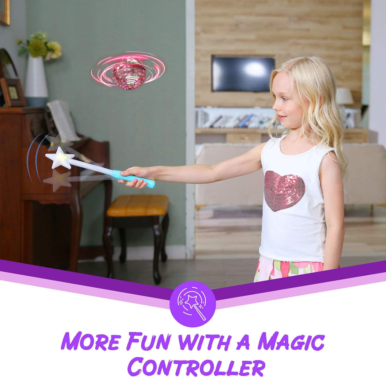 ATHLERIA Pro Hand Operated Drone with Magic Controller for Kids Adults - Hand Controlled Helicopter Flying Ball with 360° Rotating and RGB Lights - Mini Drone Interactive Toys Indoor Outdoor