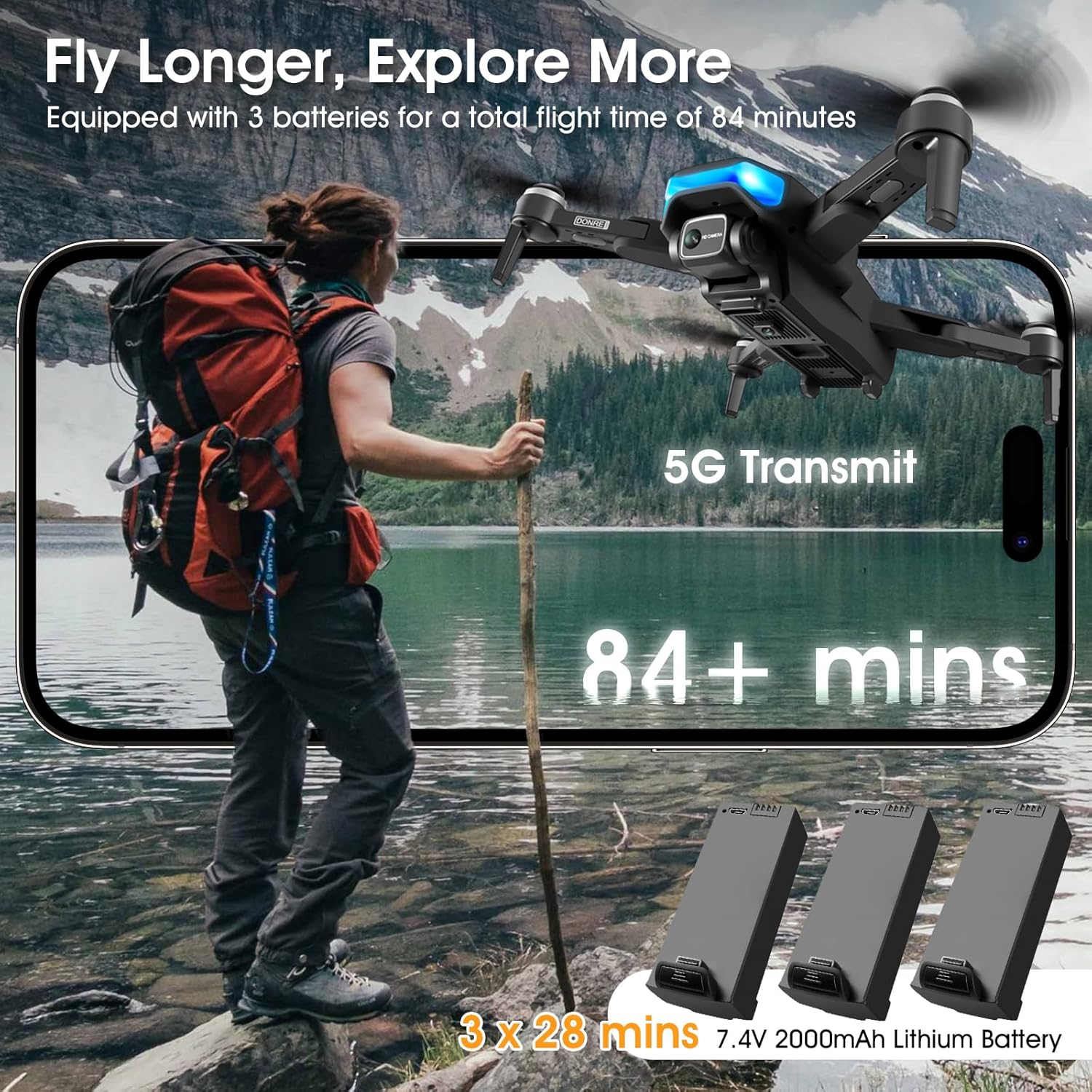 BTMETER GPS Drone with 4K Camera, Brushless Motor, Foldable RC Quadcopter Remote Control Beginner Drone with Auto Return, Follow Me, Circle Fly, 28pcs Propeller Blades  3pcs Battery for 84min Flight