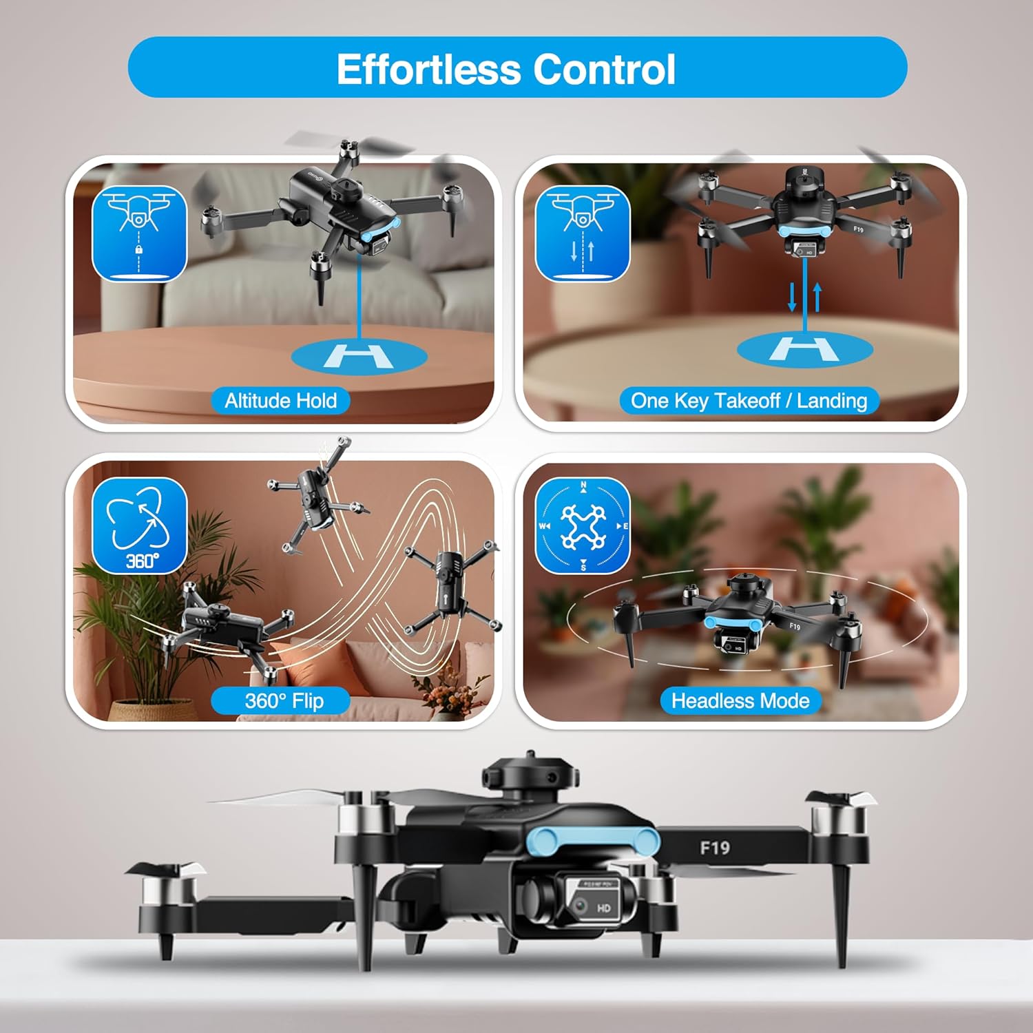 Contixo F19 Drone With 1080p HD FPV Camera, 20 Min Flight 360° Flips Brushless Motor RC Quadcopter With Altitude Hold, Obstacle Avoidance, Follow Me For Novice Beginners Kids And Adults, 2 Batteries