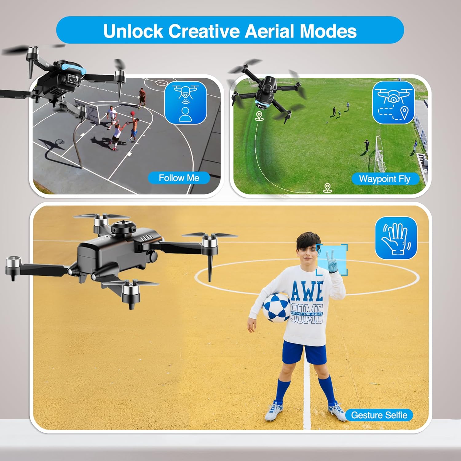 Contixo F19 Drone With 1080p HD FPV Camera, 20 Min Flight 360° Flips Brushless Motor RC Quadcopter With Altitude Hold, Obstacle Avoidance, Follow Me For Novice Beginners Kids And Adults, 2 Batteries