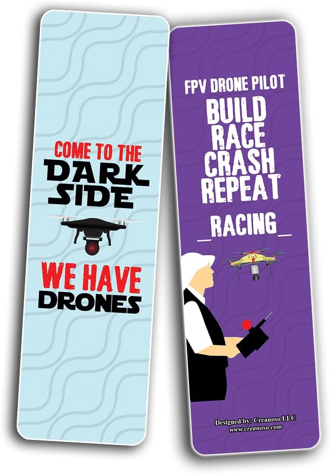 Creanoso Funny Drone Hobby Bookmarks (10-Sets X 6 Cards) – Daily Inspirational Card Set – Interesting Book Page Clippers – Great Gifts for Adults and Professionals