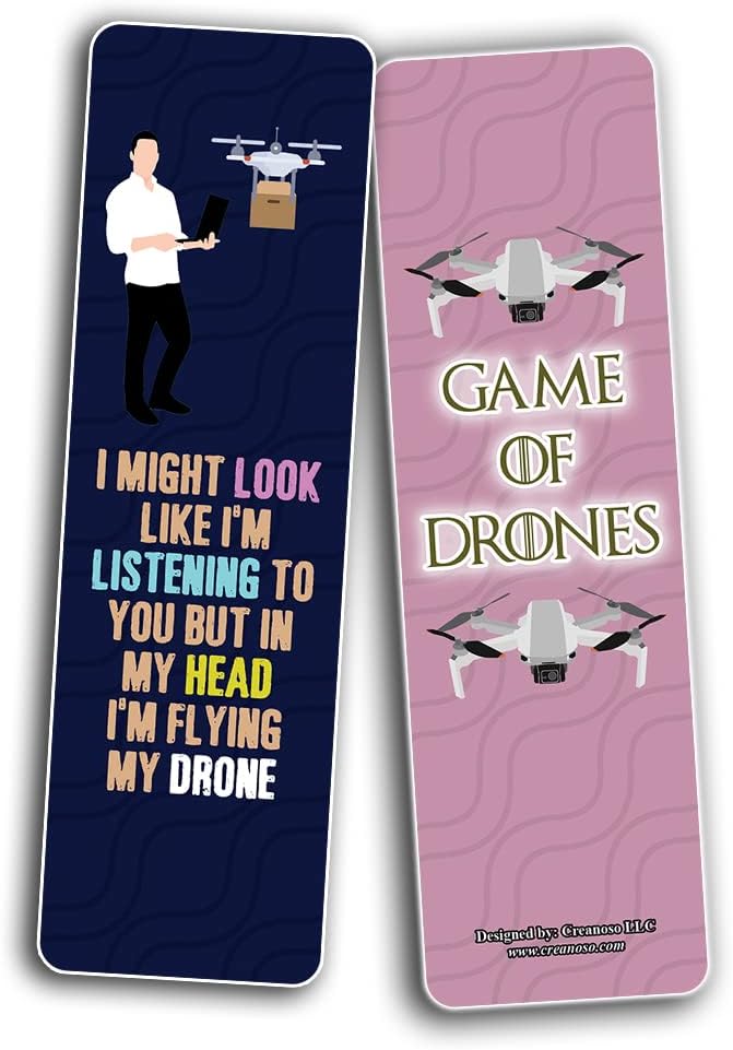 Creanoso Funny Drone Hobby Bookmarks (10-Sets X 6 Cards) – Daily Inspirational Card Set – Interesting Book Page Clippers – Great Gifts for Adults and Professionals