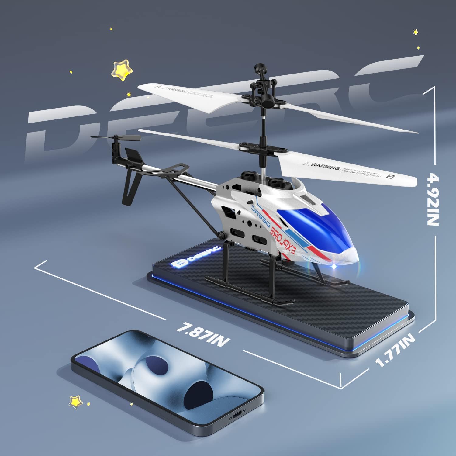 DEERC Apache RC Helicopter for Kids  Adults, Military Remote Control Helicopter Toy with LED Lights, 2 Batteries  USB-C Charging, 26 Mins Flight, Altitude Hold, Gift for Boys Ages 8-12