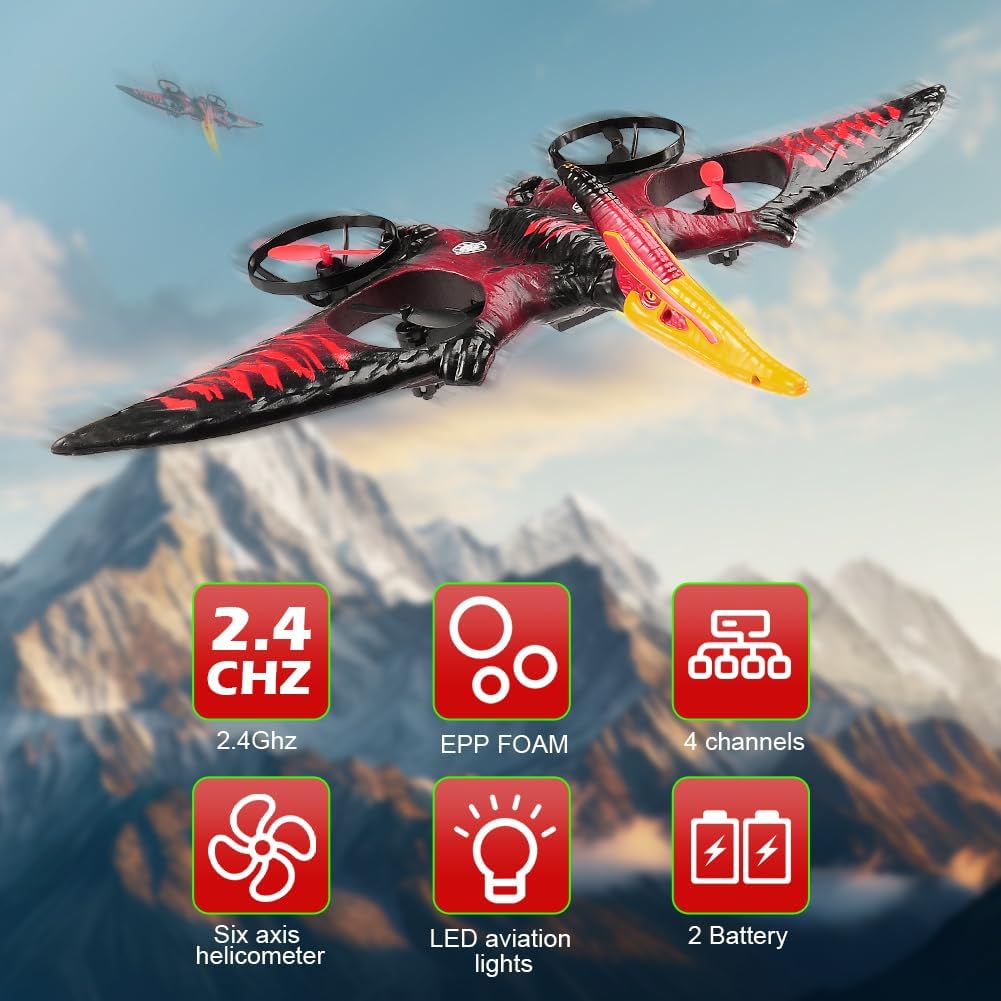 Dragon Remote Control Airplane for Adults RC Plane Dinosaur 2.4G 6-Axis Gyro EPP Foam RC Aircraft One Key Take Off 360 Rotation Easy to Fly Glider Flying Toys for Kids and Beginners