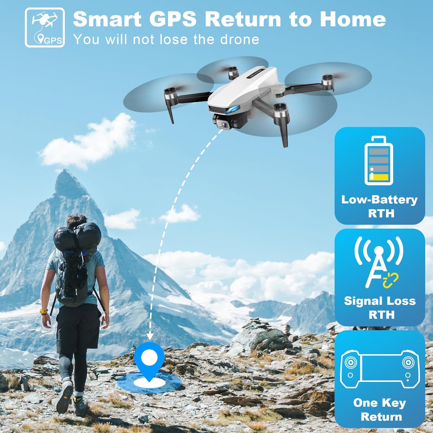 Drone with Camera for Adults, 2K HD GPS Drones with Auto Return, Follow Me, Circle Fly, Waypoint Fly, Optical Flow, Brushless Motor, Foldable 5G Transmission FPV Quadcopter