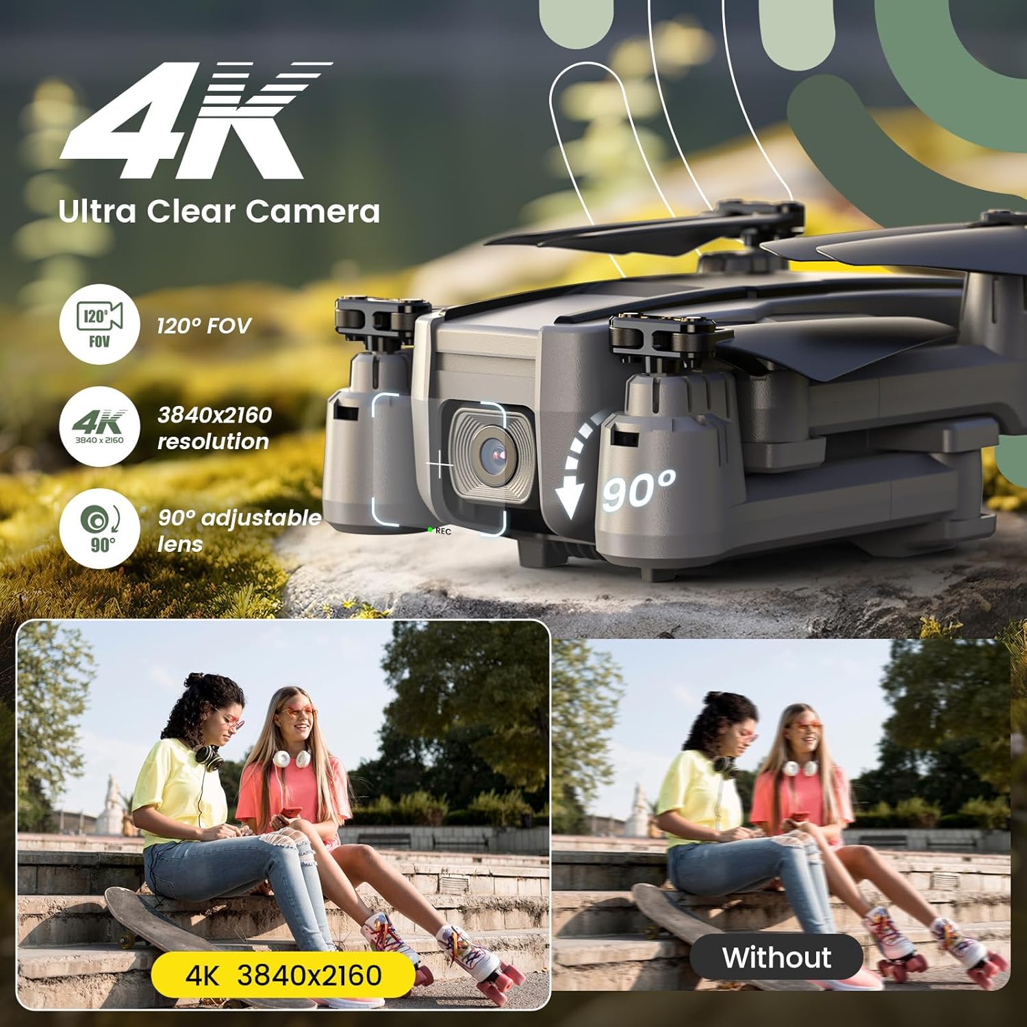 Holy Stone HS440D Drones with Camera for Adults 4K UHD Camera, Unger 249g with GPS Auto Return, Follow Me, Waypoints and Customized Carrying Case