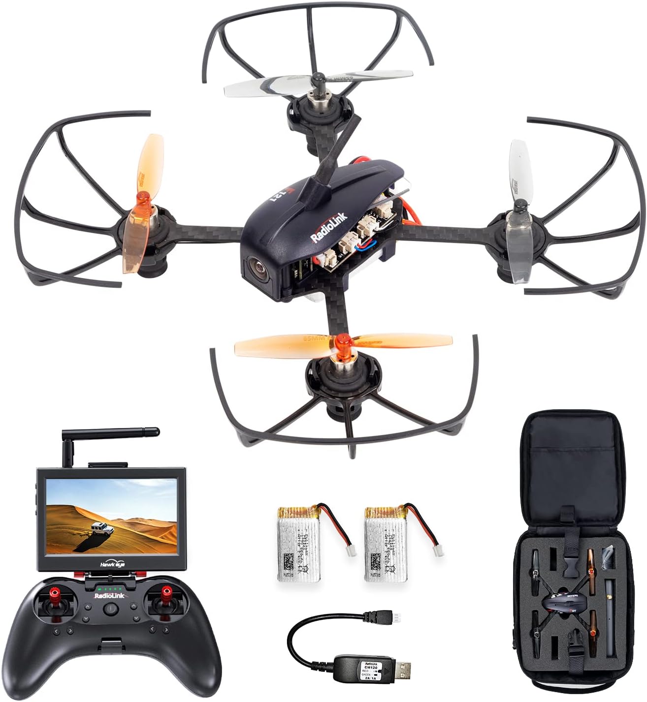 Radiolink F121 FPV Mini RC Drone RTF with Camera for Adult and Kids Beginners, 121mm Brushed RC Quadcopter, 2 Batteries with Carrying Case, 25mW OSD Monitor Racing  Training for UAV Education