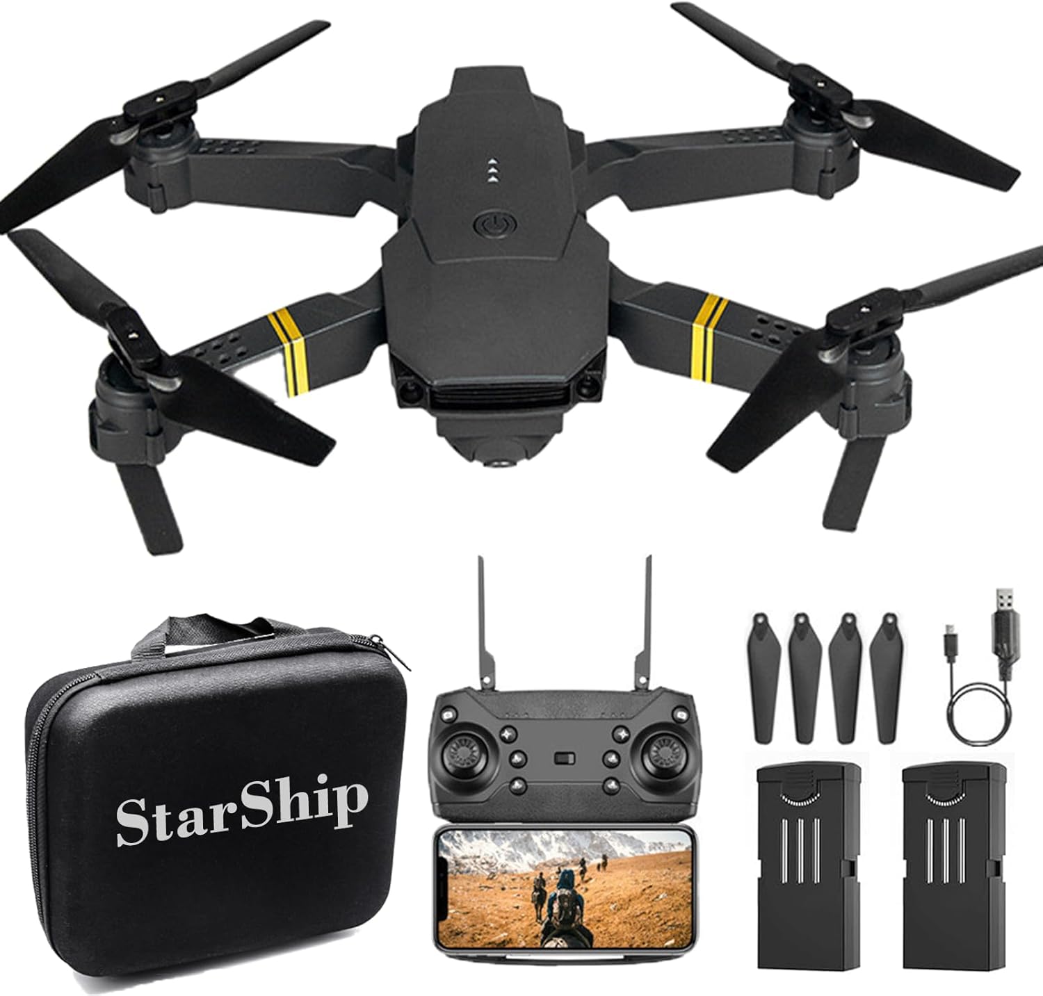 Starship 4k Drone, Camera for Adults 4K Drones High Resolution Aerial Photography Videography, Micro Drone with Carrying Case for Adult Beginners and Kids (Black 1set)
