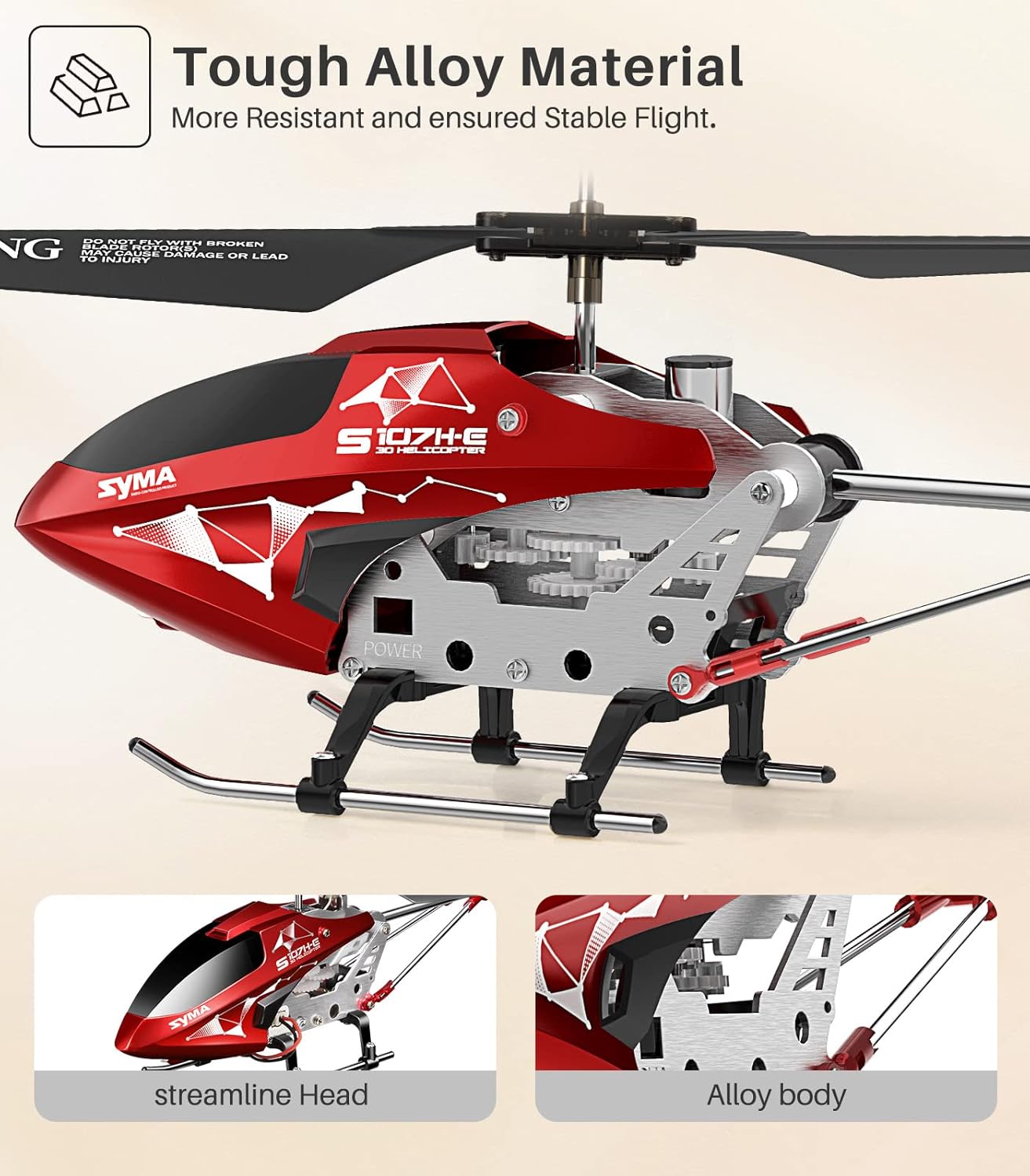 SYMA S107H-E RC Helicopter for Kids and Beginners, Remote Control Helicopter with Altitude Hold, 2 Speed Modes, Whole Alloy Toy for Boys Girls Indoor Gift